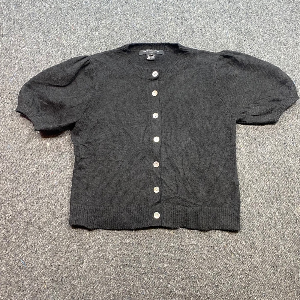 French Connection Cardigan Sz S Womens Black Minimalist Puff Short Sleeve Button